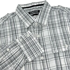 ECKO UNLTD Black White Plaid Long Sleeve Button Up Dress Hip Hop Shirt NWT Large